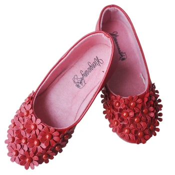 

Red Children Shoes Girls Shoes Princess Girls Fashion Single Shoes Lovely PU Flower Floral kids Shoes Soft Sole leather Flat US9