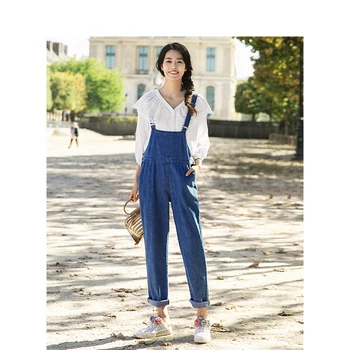 

INMAN Spring Autumn New Arrival Fashion Leisure Preppy Style Literature Embroidered Denim Overalls
