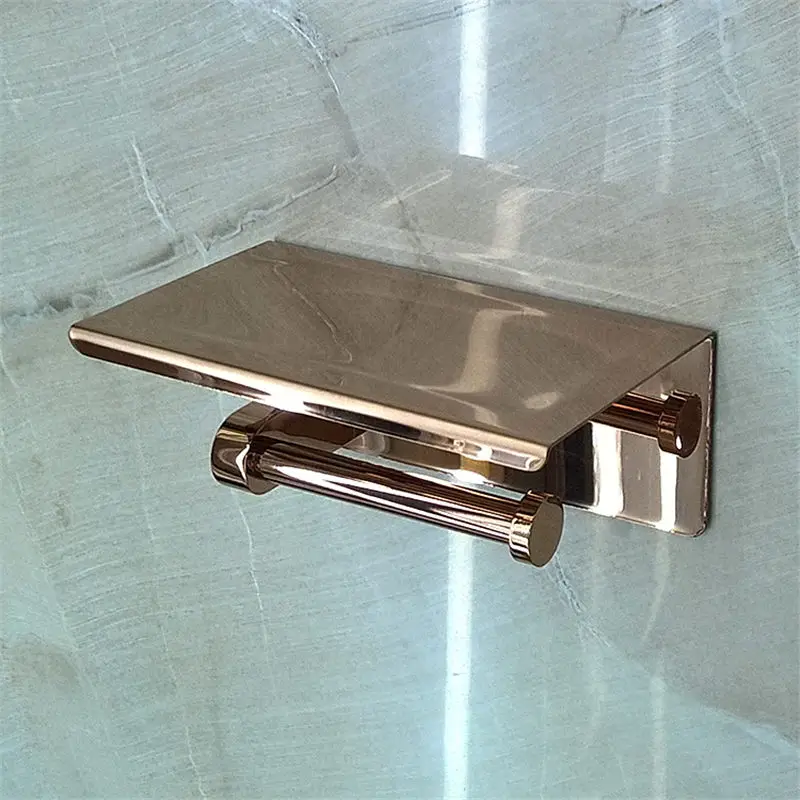 Copper Toilet Paper Holder Solid Brass Bathroom Tissue Roll Rack Bath Hardware Shelf Rose Gold Wall Mounted Nail Punched