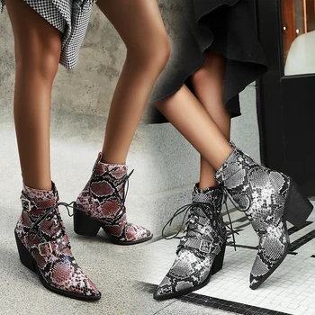 

Classic Mixed Colors PU Leather Cowboy Ankle Boots Women Wedge High Heel Booties Snake Print Western Cowgirl Boot 2019 Female 39