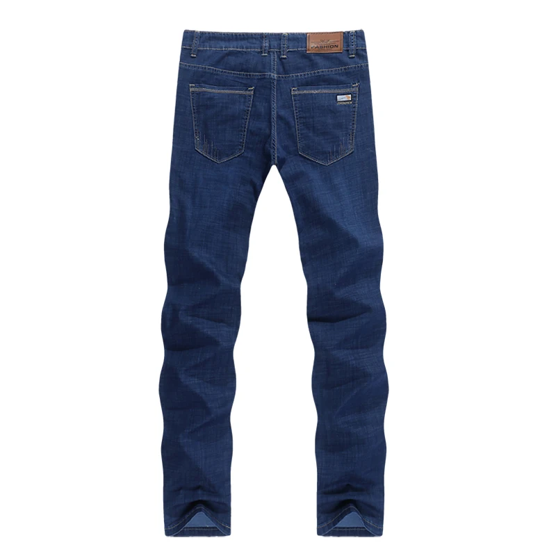 KSTUN Men Jeans Brand Solid Blue Straight Fit Business Casual Ultrathin 2020 Summer Full Length