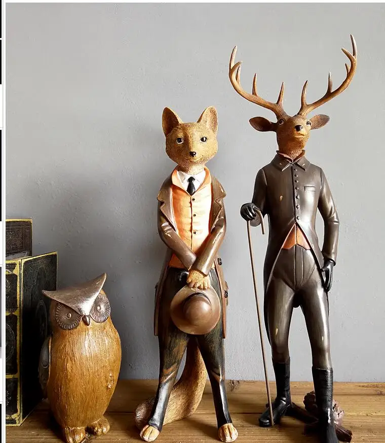 American Resin Gentleman Deer Fox Owl Ornaments Home Livingroom Furnishings Crafts Clothing Store Cafe Club Figurines Decoration