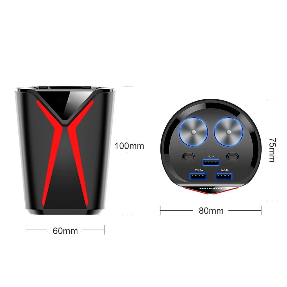 

Car Accessories 80W 12V 24V Mobile Phone Charger Car Charger 3 USB Dual Cigarette Lighter Ports Car Cup-shape Charger