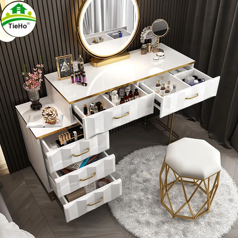 Nordic Luxury 100cm Dressing Table With Mirror Stool Storage