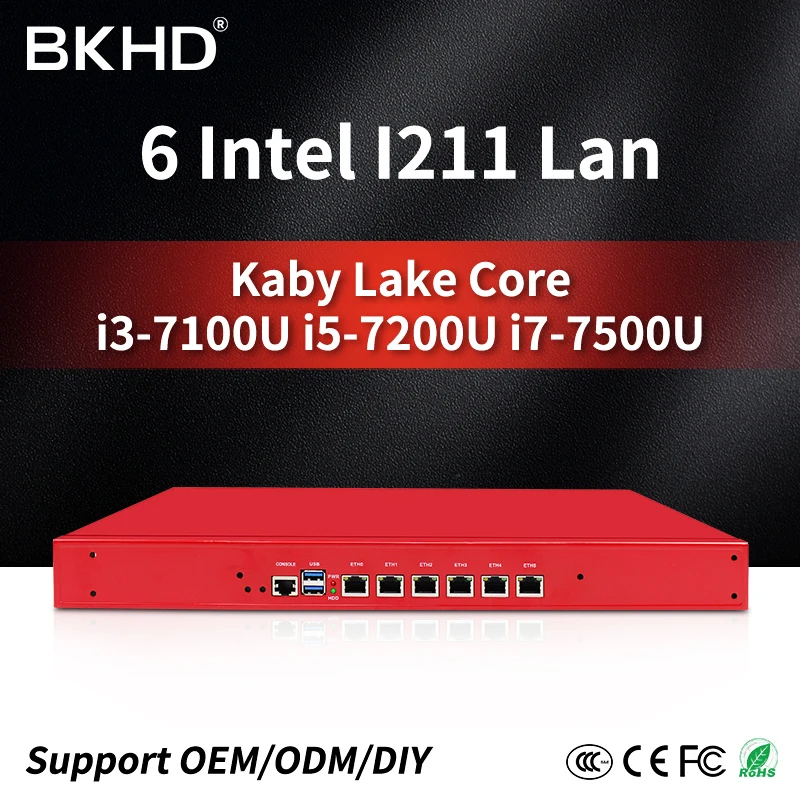 Сетевой маршрутизатор Intel I7 7500U I5 7200U I3 7100U pfsense 1U 6 Гбит/с поддержка AES NI PFsense