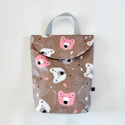 Pink Bear Модная влажная сухая сумка, тканевые подгузники, Влажные Сумки для хранения, детские сумки для подгузников, многофункциональные многоразовые принты, прогулочные сумки с ручками для плавания - Цвет: Pink Bear