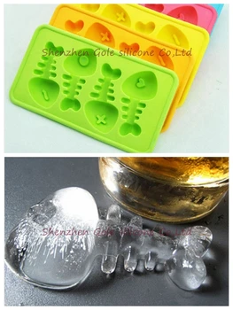 

200pcs/lot Free Shipping Silicone Fish Bone Shaped Ice Cube Trays Mold Maker