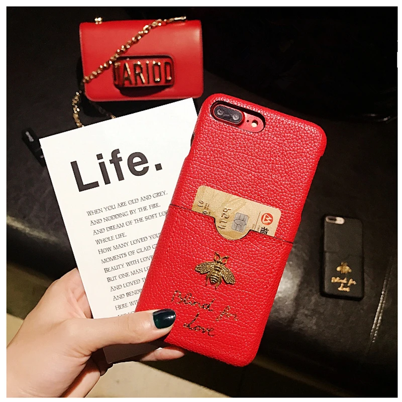 

Luxury Leather Phone Case for Iphone 11 Pro Max Coque Fashion Bee Wallet Card Cover for Iphone X XR XS Max 6 6S 7 8 Plus Fundas