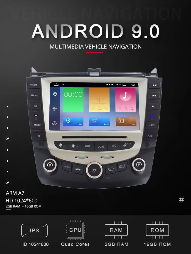Perfect TOPBSNA Android 9.0 Car DVD Multimedia Player for Honda Accord 2003-2008 GPS Navigation 2 Din Car Radio Stereo headunit WIFI RDS 1