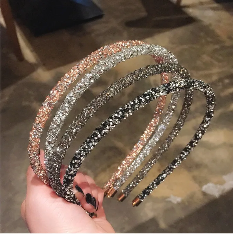 New Fashion Flash Drill With Teeth Narrow Side Thin Women's Hair Band Bezel Turban Headband Girls Non-slip Hair Accessories head scarves for women