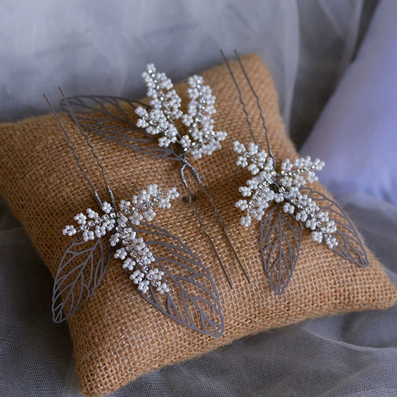 

3 pics European Handmade Pearls BridalHairpins Wedding Hair Sticks Prom Hair Accessory