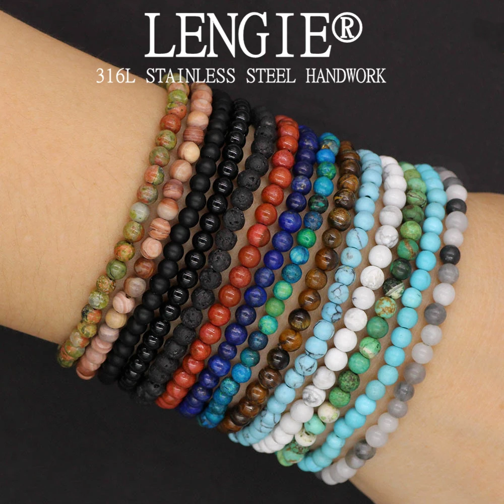 4mm Natural Stone Lapis Lazuli Bead Stretch Bracelet Tiger Eye Round Beaded Bracelets Bangles Jewelry for Men Women