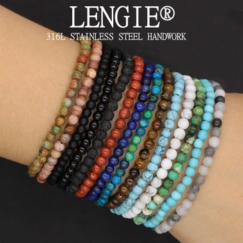 4mm Natural Stone Lapis Lazuli Bead Stretch Bracelet Tiger Eye Round Beaded Bracelets Bangles Jewelry for Men Women