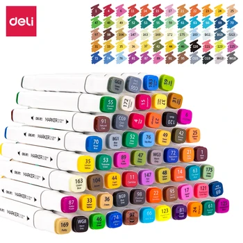 

DELI 70801 Felt Pen Marker 12/24/36/48/60 Colors Twin Tip Manga Drawing Markers Pen Alcohol Solvent Ink Painting Art Supplies