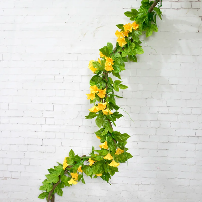 

REDJCK 5 Pcs/lot 2.3 M Length Silk Morning Glory Artificial Flower Vine Plant For Home Wedding Party Supplies Decoration