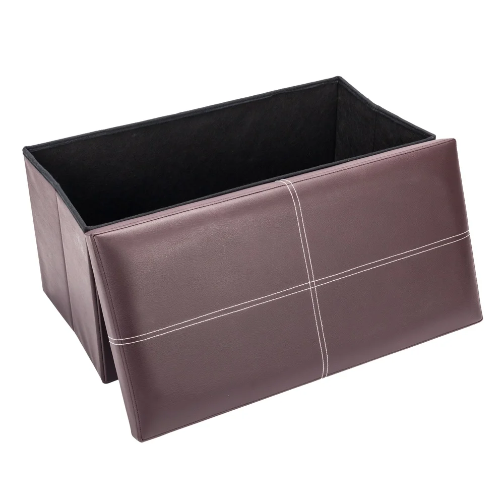 

F-03L Practical PVC Leather Rectangle Shape Surface with Line Footstool Brown