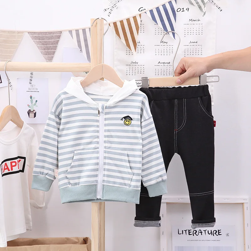 

2019 Spring Fall Children Clothing Set Hooded Striped Coat Pants Kids Sport Suits Casual Toddler Girls Clothes Boys Tracksuits