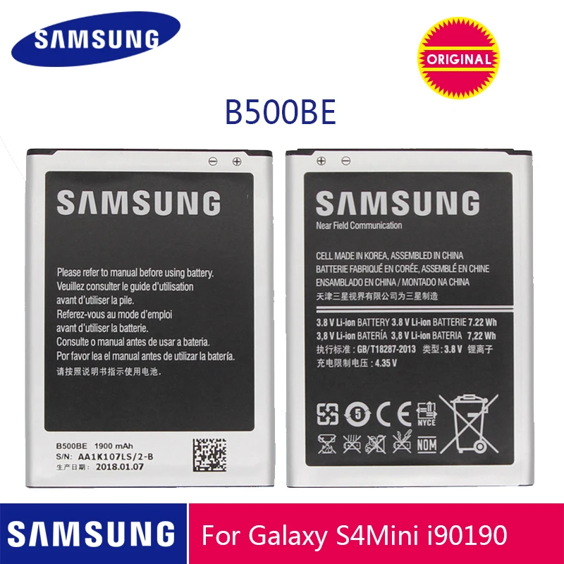 

SAMSUNG Original Battery B500BE 1900mAh For Samsung S4 mini I9190 i9192 I9195 I9198 Replacement batteries with NFC 4 pins