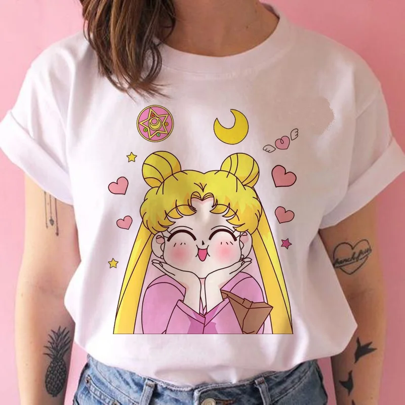 Сейлор Мун Футболка женская графическая kawaii Мультфильм Корейская одежда футболка гранж забавная японская harajuku футболка ulzzang Топ Футболка