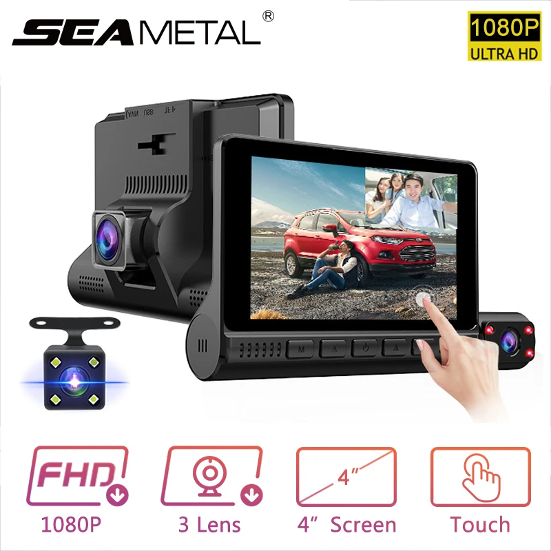 4" LCD FHD Dash Cam Car DVR 24h Parking Monitor 1080P Night Vision Auto Video Recorder 720P Rear Camera 3 Lens G-Sensor | Автомобили и