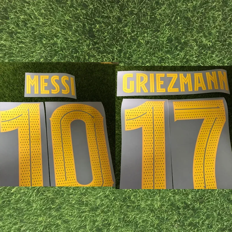 Высокое качество плеер Версия Messi Griezmann Nameset DE JONG Suarez Nameset с большими отверстиями печать футбольная нашивка