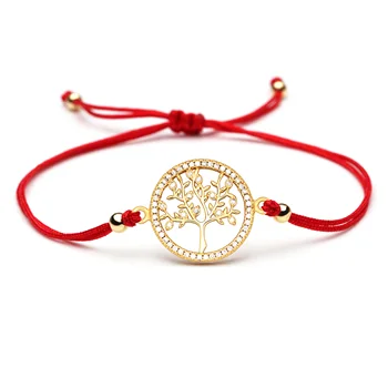 

White Cubic Zirconia Copper The Tree of Life Charm Bracelet Women Femme 2020 New Fashion Brass Red Black String Chain Jewelry He