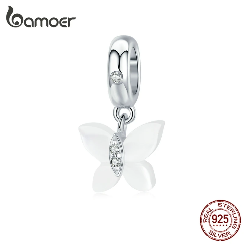 

bamoer Whie Shell Butterfly Pendant Charm for Women Bracelet and Necklace 925 Sterling Silver European Fashion Jewelry SCC1414