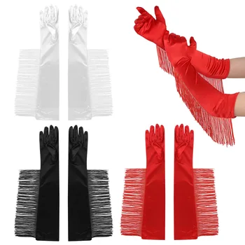 

Long Glove for Women Opera Pageant Satin Gloves with Fringe for Performance Costume Party Cosplay Costumes Mittens