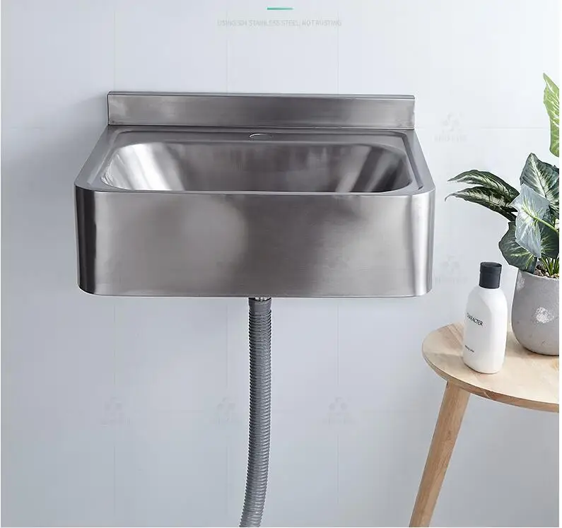 bathroom wall mounted 304 Stainless steel  sqaure basin with faucet set 304 Stainless steel pop up and plumbing hose set 3