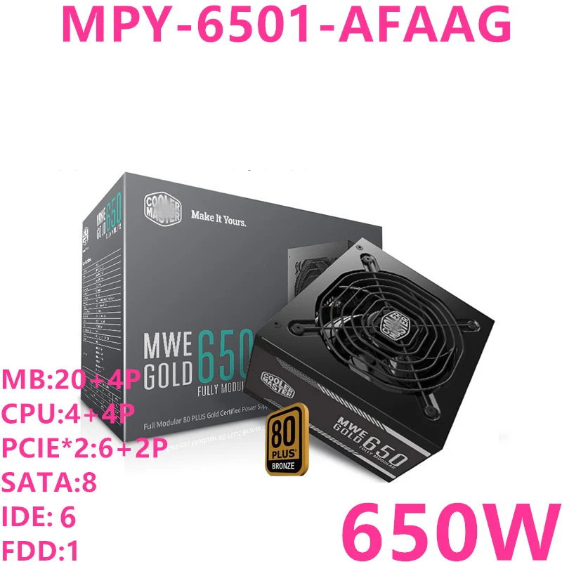 Best Price New PSU For Cooler Master Brand MWE GOLD 650 Full Module ATX RTX2080 Game Host Power Supply 650W Power Supply MPY-6501-AFAAG