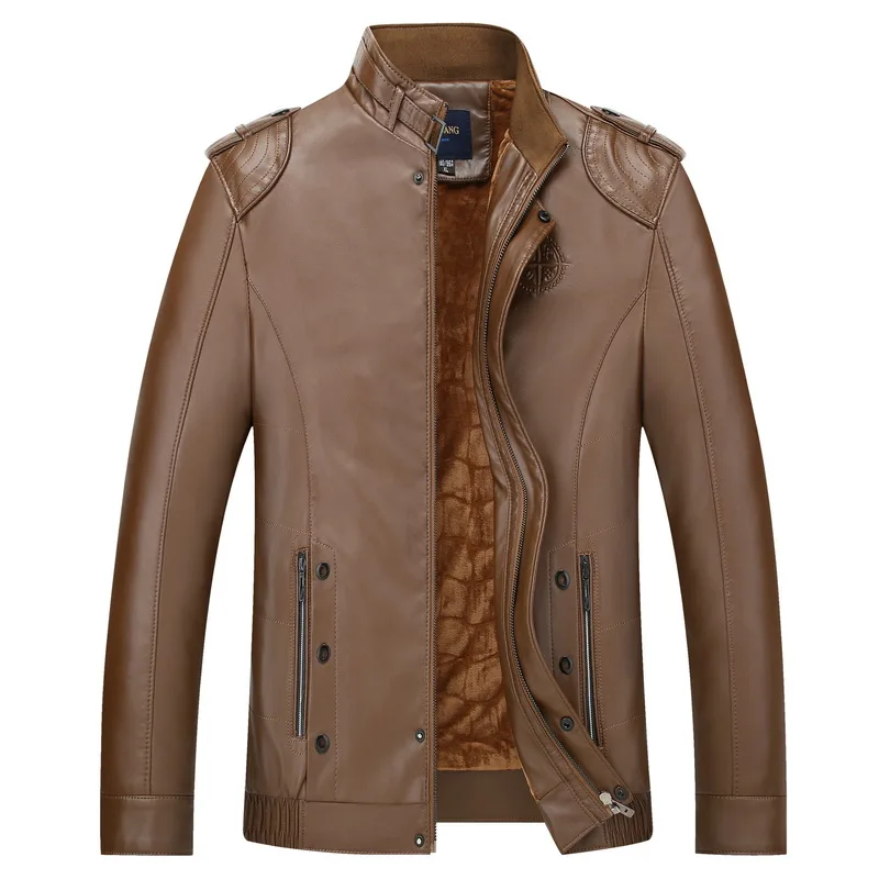

High-grade new men's casual and comfortable breathable fashion no-iron pure color warm all-match synthetic leather jacket coat