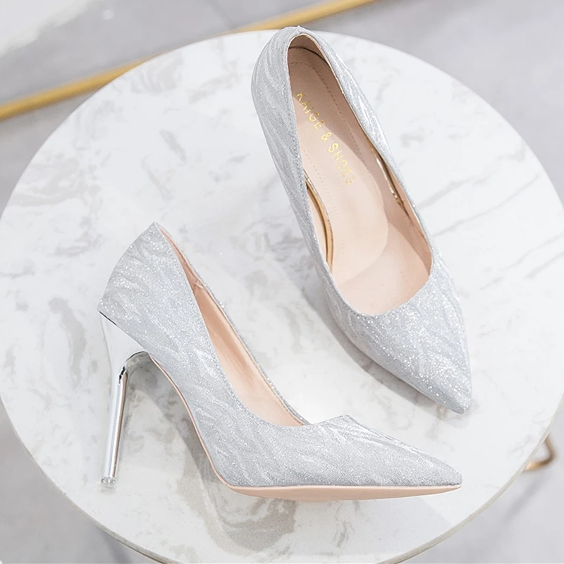 

High Heel Women Pumps Silver Elegant Ladies Office Shoes Pointed Toe Thin Heel Party Pumps Women Casual Shoes