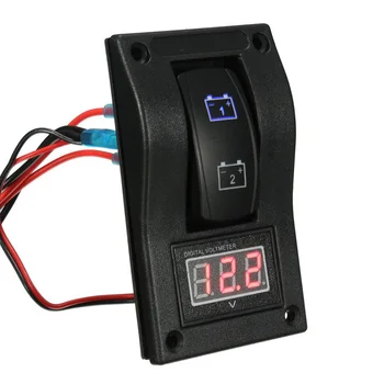 

12-24V LED Dual Voltmeter Digital Test Panel Rocker Switch for Car Motorcycle Marine Cockpits Caravan Trucks Marine Boat