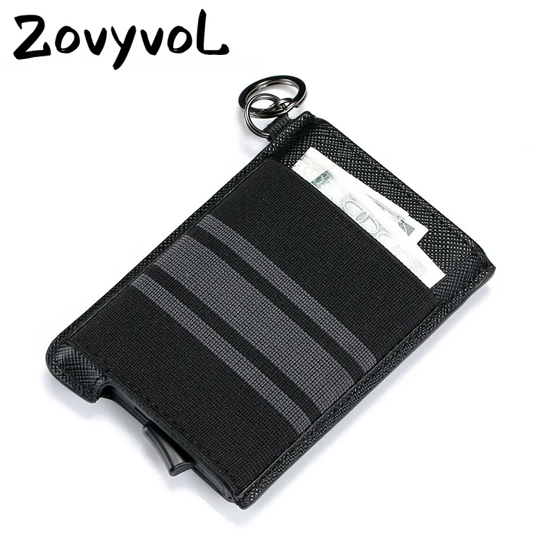 

ZOVYVOL Cowhide Business Card Case RFID Smart Card Holder Aluminum Box Pup Up Card Wallet Slim Anti-theft Security ID Holders