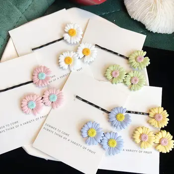 

New 2Pcs/set Women Colorful Daisy Flower Hairpin Girl Sunflower Hair Clip Barrettes Girls Candy Color Headwear Hair Accessories