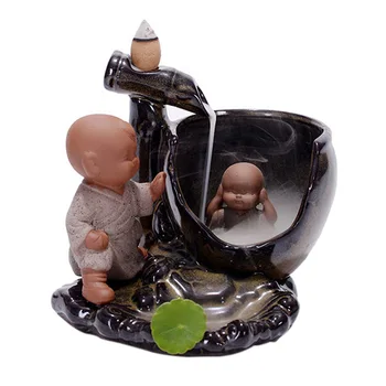 

Backflow Incense Burner Home Decor Ceramic Little Monk Small Buddha Incense Holder Aromatherapy Censer + 10pcs Incense Cones