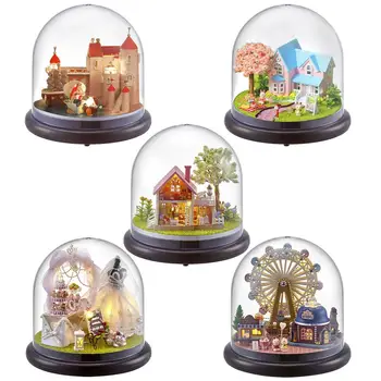

Miniature House Castle Dust Proof Wedding Costume Miniature DIY Miniature Dollhouse Kit with Music Movement