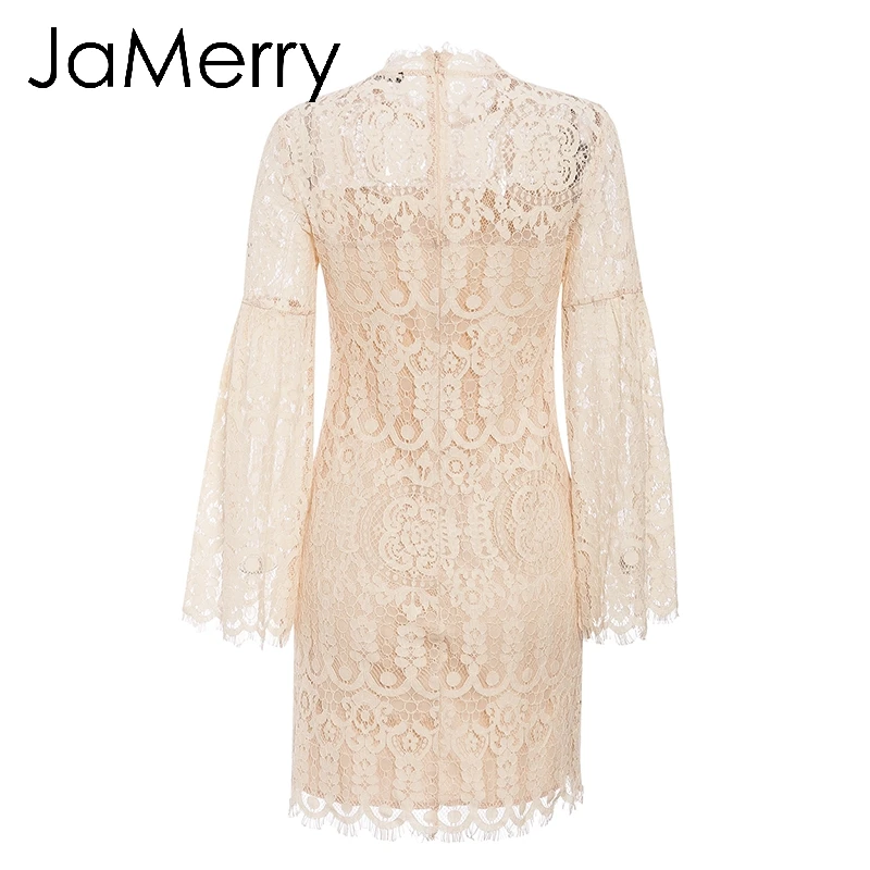 JaMerry, винтажное сексуальное кружевное женское платье с вышивкой, элегантные расширяющиеся к низу рукава, женское вечернее платье, плиссированная подкладка, осеннее платье vestidos