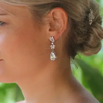 

GLAMing Crystal Water Drop Earrings for Women Fashion Jewelry 2020 Flower Gold Silver Color Cubic Zirconia Earrings Dangle Long