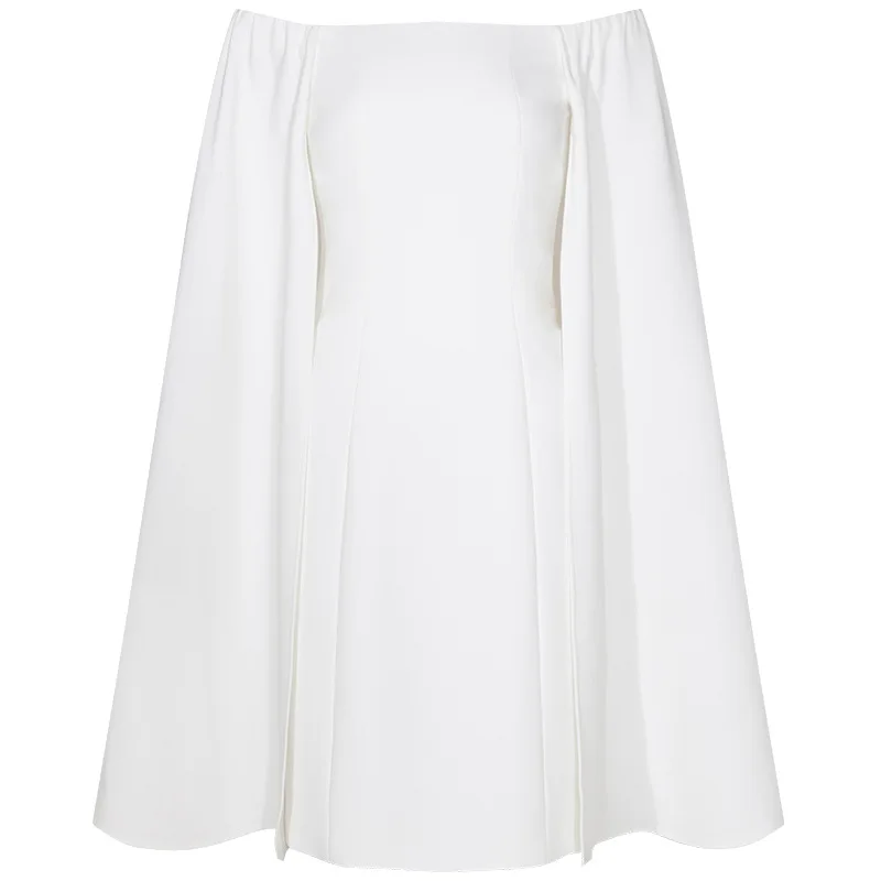 

HUAYIMENGYI Spring Autumn White Bodycon Party Dresses Slim Sexy Cloak Slit Sleeve Stylish Sheath Event Night Out Female Dress