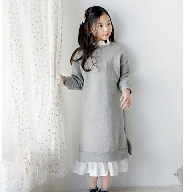 

Fleece Hoodies Dress Girls Autumn Winter Long Sleeve Teenage Girl Sweatshirt Little Children Casual Dresses Clothes School Dress