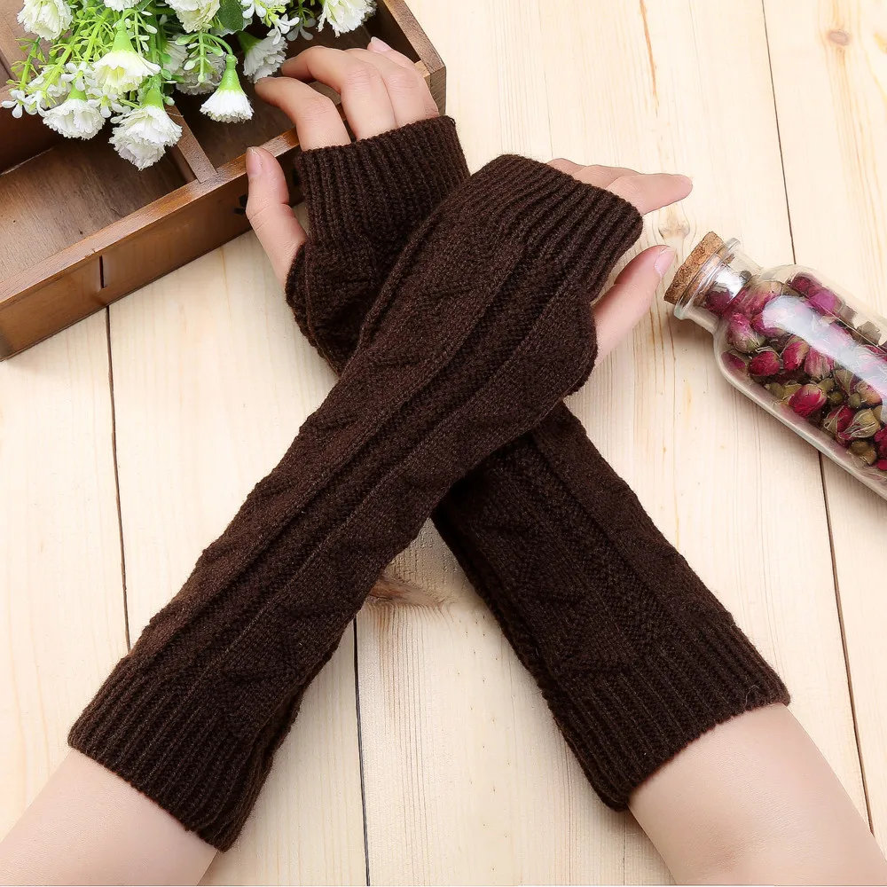 Mitten Fingerless Knit Twist Winter Warm Soft Fashion Warmer Lady Gloves Long Arm Casual Gloves for Women Autumn arm warmers
