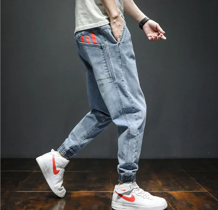 Pantalones de moda coreana para hombre, mallas holgadas de color claro, corsé de Ropa de Trabajo informal, jeans de Harlem, marca de moda 2020