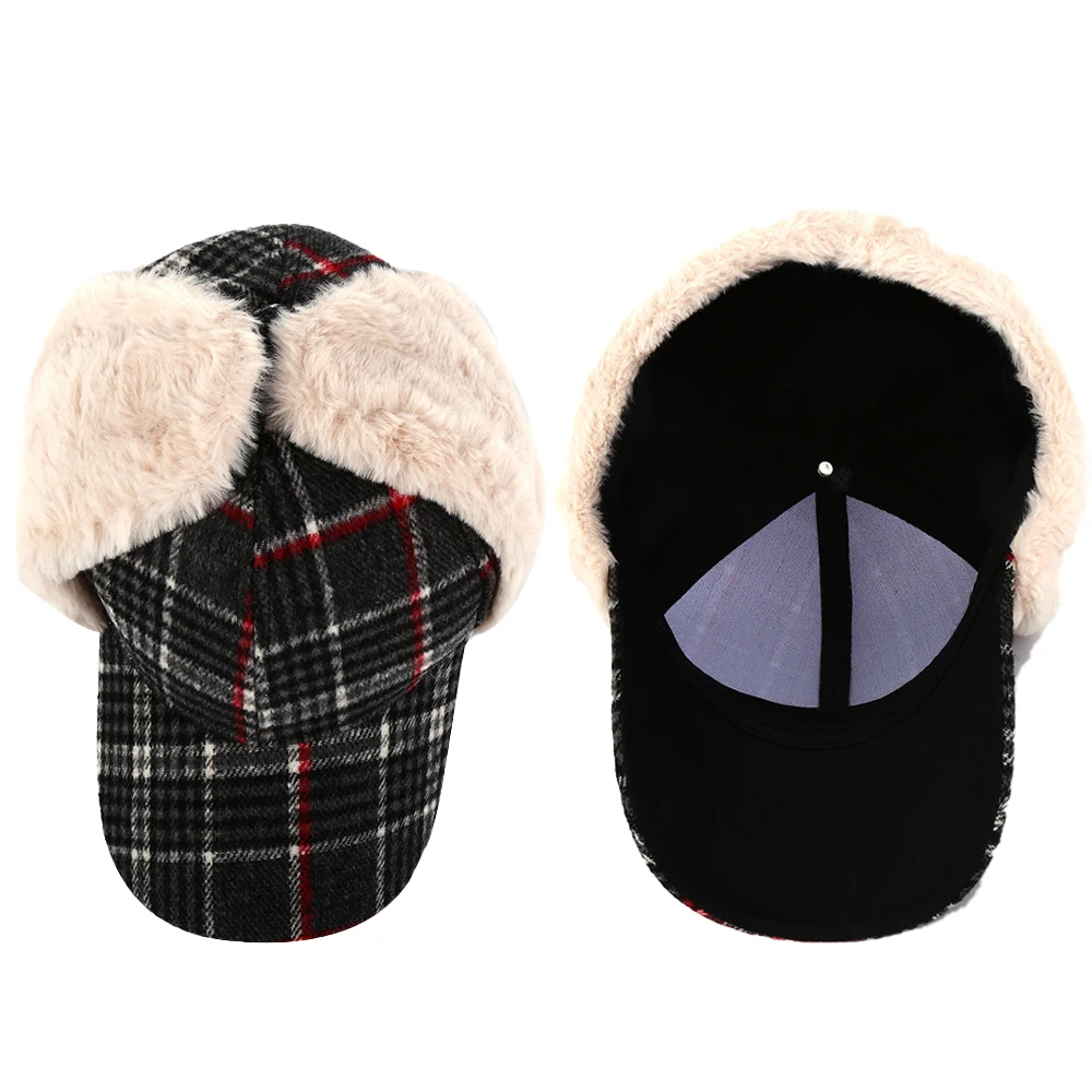 2020 Hot Sale Ushanka 2021 Winter Warm Earflap Hat Men's Plaid Bomber Baseball Women's Outdoor Ski Trapper Russian Caps Soft bomber crew beanie hat with full face covering