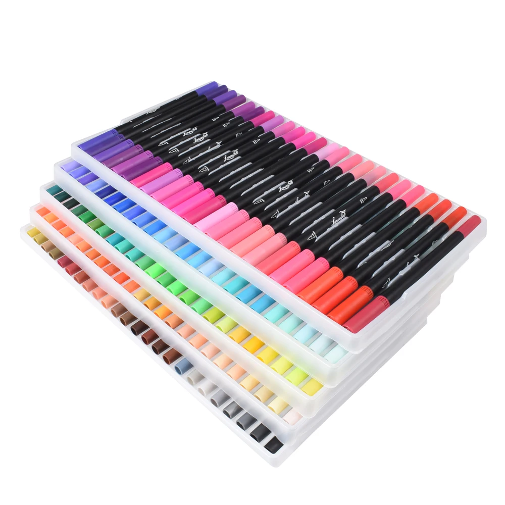 Preise 120 Farben Dual Tip Pinsel Marker Stifte Fineliner Aquarell Kunst Marker Kalligraphie Färbung Zeichnung Kunst Liefert mit Marker Pad