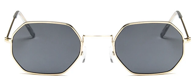 gold gray Yoovos, шестигранные солнцезащитные очки для женщин,, металлические винтажные брендовые дизайнерские солнцезащитные очки для мужчин, без оправы, прозрачные линзы океана, солнцезащитные очки - Цвет линз: gold gray