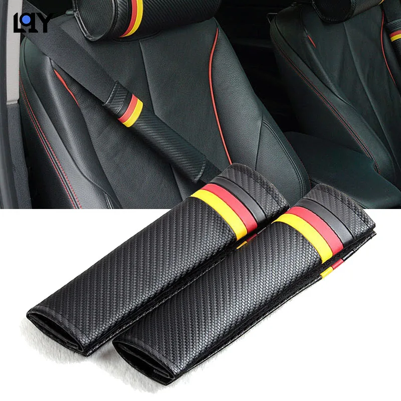 Car seat belt cover red and yellow carbon brazing for Mugen Power Honda