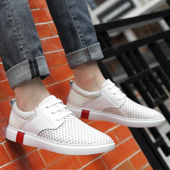 

Sports Mesh Sneaker Handsome Walking Shoes Men white Sneakers Male Casual Big Size Breathable Split Leather Sides Tenis Trainers