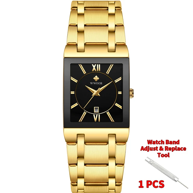 Men Watches WWOOR Fashion Top Brand Luxury White Square Waterproof Quartz Wristwatch Stainless Steel Date Clock Men Montre Homme 