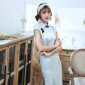 

Elegant Vintage Plus Size 3XL Qipao Satin Evening Party Dress Women Chinese Traditional Handmade Button Cheongsam